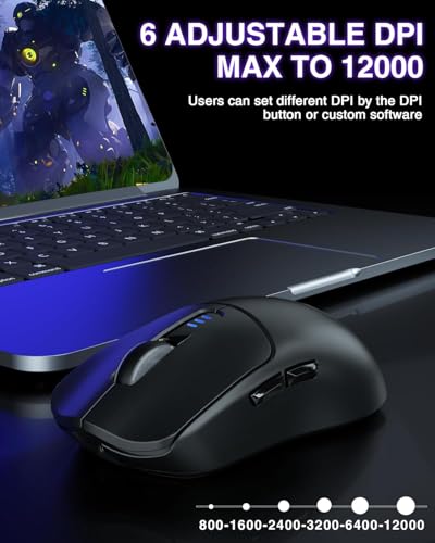 AULA SC580 Gaming Maus Kabellos,2.4GHz/USB-C/BT Wireless Gaming Mouse,12000DPI,6 Programmierbare Tasten,Kabellose Maus für PC/MAC Gamer (Schwarz) Bild 4
