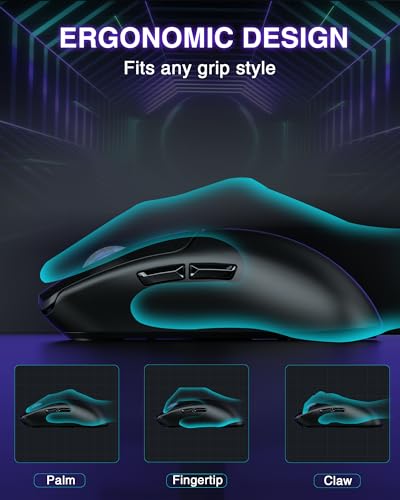 AULA SC580 Gaming Maus Kabellos,2.4GHz/USB-C/BT Wireless Gaming Mouse,12000DPI,6 Programmierbare Tasten,Kabellose Maus für PC/MAC Gamer (Schwarz) Bild 7