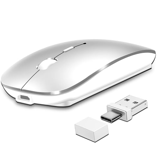 Kabellose Maus Bluetooth 5.2&3.0 + USB&USB-C 2.4 GHz Empfänger- Wiederaufladbare funkmaus für MacBook Pro/Air/iPad/Laptop/Chrombook/Android Tablet Kompatibel mit TypeC & USB Anschluss Geräten Bild 1