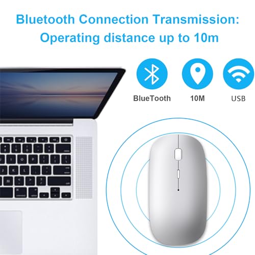 Kabellose Maus Bluetooth 5.2&3.0 + USB&USB-C 2.4 GHz Empfänger- Wiederaufladbare funkmaus für MacBook Pro/Air/iPad/Laptop/Chrombook/Android Tablet Kompatibel mit TypeC & USB Anschluss Geräten Bild 2