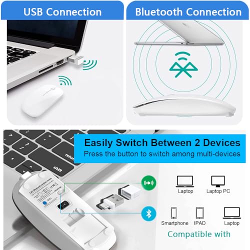 Kabellose Maus Bluetooth 5.2&3.0 + USB&USB-C 2.4 GHz Empfänger- Wiederaufladbare funkmaus für MacBook Pro/Air/iPad/Laptop/Chrombook/Android Tablet Kompatibel mit TypeC & USB Anschluss Geräten Bild 4