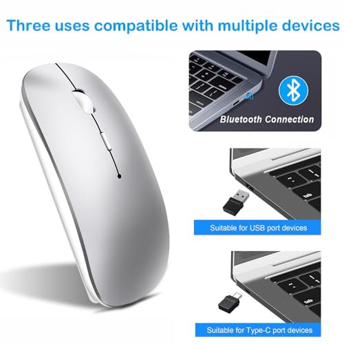 Kabellose Maus Bluetooth 5.2&3.0 + USB&USB-C 2.4 GHz Empfänger- Wiederaufladbare funkmaus für MacBook Pro/Air/iPad/Laptop/Chrombook/Android Tablet Kompatibel mit TypeC & USB Anschluss Geräten Bild 6
