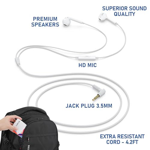 LUDOS Zenith Kopfhörer In Ear Kopfhörer mit Kabel und Mikrofon, 5-Jahre Garantie, In Ear Ohrhörer, 3,5 mm Klinkenstecker Earbuds, Satte Bässe Earphones, Headphones für iPhone, iPad, Samsung - Weiß Bild 2