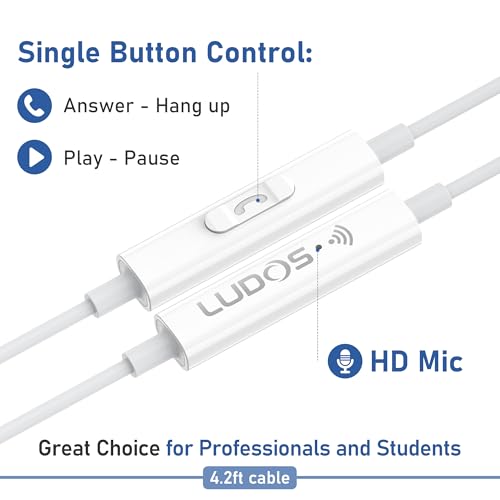LUDOS Zenith Kopfhörer In Ear Kopfhörer mit Kabel und Mikrofon, 5-Jahre Garantie, In Ear Ohrhörer, 3,5 mm Klinkenstecker Earbuds, Satte Bässe Earphones, Headphones für iPhone, iPad, Samsung - Weiß Bild 4