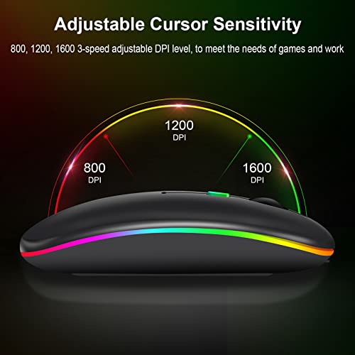 Kabellose Bluetooth-Maus für Laptop, wiederaufladbare Computer-Maus 2.4GHz Optisch (Bluetooth5.2+USB A+USB C)Duale Empfänger Mäuse-1600DPI LED Leiser Klick für Mac Laptop Tablet PC Computer,Schwarz Bild 3
