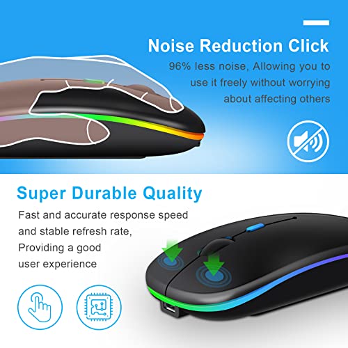 Kabellose Bluetooth-Maus für Laptop, wiederaufladbare Computer-Maus 2.4GHz Optisch (Bluetooth5.2+USB A+USB C)Duale Empfänger Mäuse-1600DPI LED Leiser Klick für Mac Laptop Tablet PC Computer,Schwarz Bild 4
