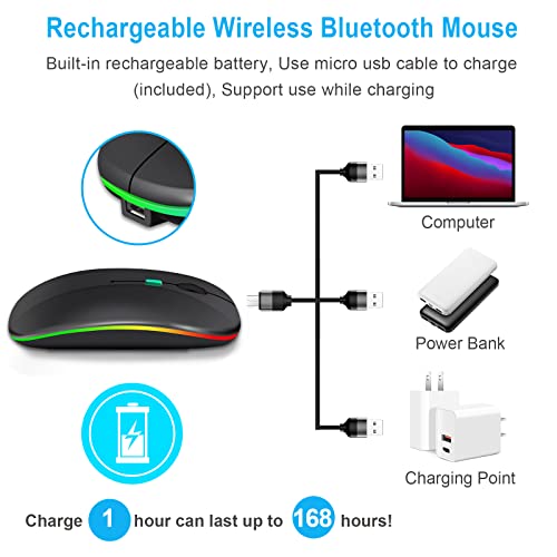 Kabellose Bluetooth-Maus für Laptop, wiederaufladbare Computer-Maus 2.4GHz Optisch (Bluetooth5.2+USB A+USB C)Duale Empfänger Mäuse-1600DPI LED Leiser Klick für Mac Laptop Tablet PC Computer,Schwarz Bild 5