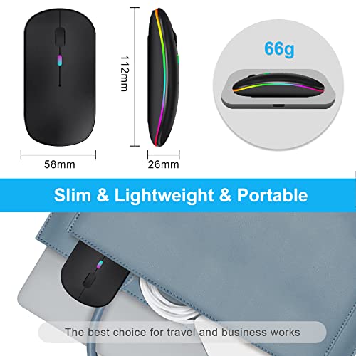 Kabellose Bluetooth-Maus für Laptop, wiederaufladbare Computer-Maus 2.4GHz Optisch (Bluetooth5.2+USB A+USB C)Duale Empfänger Mäuse-1600DPI LED Leiser Klick für Mac Laptop Tablet PC Computer,Schwarz Bild 6