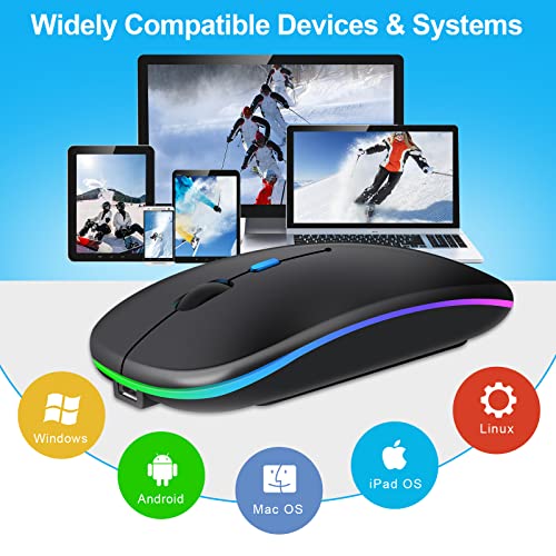 Kabellose Bluetooth-Maus für Laptop, wiederaufladbare Computer-Maus 2.4GHz Optisch (Bluetooth5.2+USB A+USB C)Duale Empfänger Mäuse-1600DPI LED Leiser Klick für Mac Laptop Tablet PC Computer,Schwarz Bild 7
