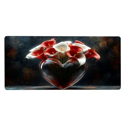 Gaming Mousepad Blume Mauspad XXL 1200X600X3MM Großes Mouse Pad Liebe Schreibtischunterlage mit Rutschfeste Gummibasis, Maus Pad Wasserdicht Anti-Rutsch Schreibtisch Zubehör Für Home Office PC, Laptop Bild 1