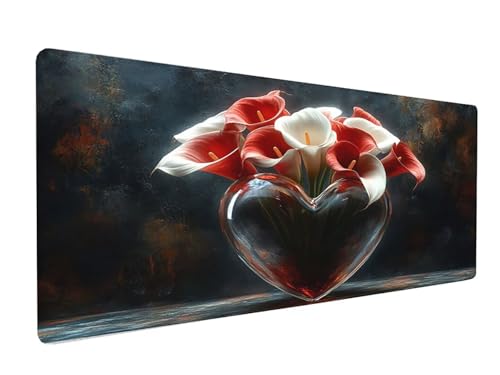 Gaming Mousepad Blume Mauspad XXL 1200X600X3MM Großes Mouse Pad Liebe Schreibtischunterlage mit Rutschfeste Gummibasis, Maus Pad Wasserdicht Anti-Rutsch Schreibtisch Zubehör Für Home Office PC, Laptop Bild 2