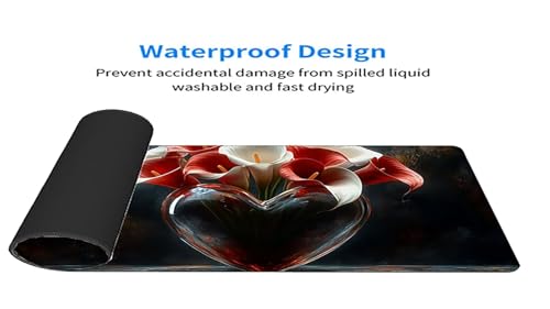 Gaming Mousepad Blume Mauspad XXL 1200X600X3MM Großes Mouse Pad Liebe Schreibtischunterlage mit Rutschfeste Gummibasis, Maus Pad Wasserdicht Anti-Rutsch Schreibtisch Zubehör Für Home Office PC, Laptop Bild 4
