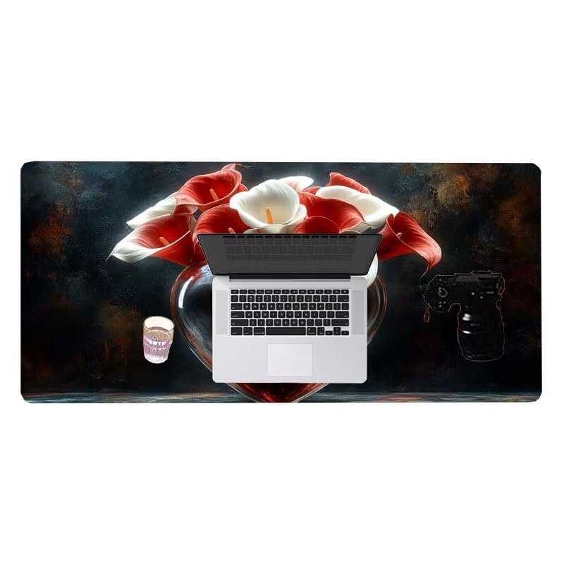 Gaming Mousepad Blume Mauspad XXL 1200X600X3MM Großes Mouse Pad Liebe Schreibtischunterlage mit Rutschfeste Gummibasis, Maus Pad Wasserdicht Anti-Rutsch Schreibtisch Zubehör Für Home Office PC, Laptop Bild 7
