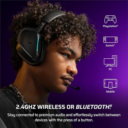 Corsair Void v2 Wireless Gaming-Headset mit Bluetooth für PC, PS5, PS4, Switch & Mobile – Dolby Atmos, 70 Stunden Akkulaufzeit, Duale Wireless, Schnelles Aufladen – Kohlenstoff Bild 4
