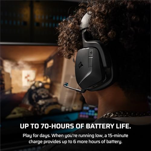 Corsair Void v2 Wireless Gaming-Headset mit Bluetooth für PC, PS5, PS4, Switch & Mobile – Dolby Atmos, 70 Stunden Akkulaufzeit, Duale Wireless, Schnelles Aufladen – Kohlenstoff Bild 6