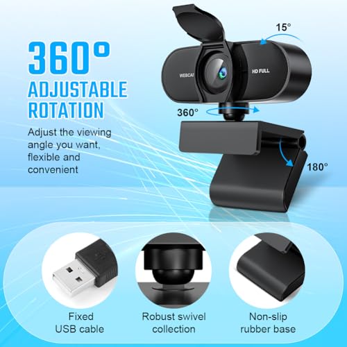 OFFCUP Full HD Webcam, 1080P Webcam mit Mics Geräuschunterdrückung, USB Webcam Autofokus Streaming Kamera für PC Laptop für Live-Streaming Videoanruf Konferenz Online-Unterricht Spiel Bild 3
