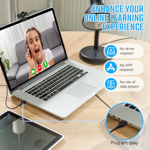 OFFCUP Full HD Webcam, 1080P Webcam mit Mics Geräuschunterdrückung, USB Webcam Autofokus Streaming Kamera für PC Laptop für Live-Streaming Videoanruf Konferenz Online-Unterricht Spiel Bild 6