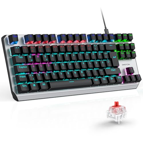 OMOTON Mechanische Gaming Tastatur mit Roten Schaltern(Linear), 80% TKL, QWERTZ Keyboard, Schnelle Reaktion, Anti-Ghosting, 20 LED Beleuchtung, Tastatur für PC/Windows/PS4, ISO-DE Bild 1