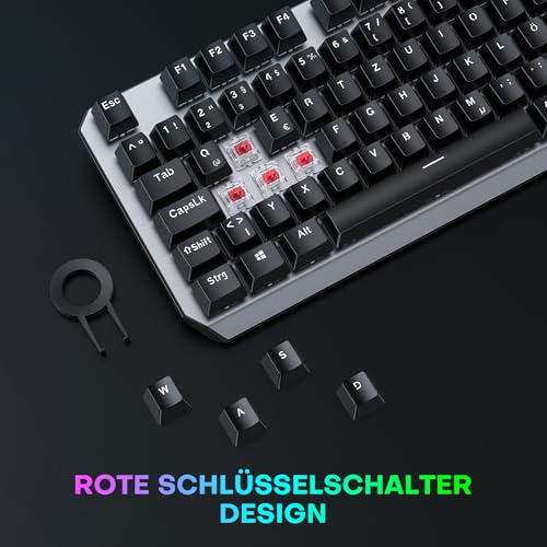 OMOTON Mechanische Gaming Tastatur mit Roten Schaltern(Linear), 80% TKL, QWERTZ Keyboard, Schnelle Reaktion, Anti-Ghosting, 20 LED Beleuchtung, Tastatur für PC/Windows/PS4, ISO-DE Bild 2