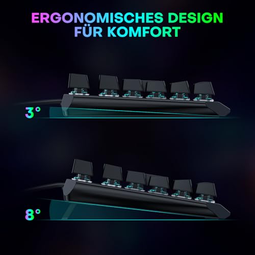 OMOTON Mechanische Gaming Tastatur mit Roten Schaltern(Linear), 80% TKL, QWERTZ Keyboard, Schnelle Reaktion, Anti-Ghosting, 20 LED Beleuchtung, Tastatur für PC/Windows/PS4, ISO-DE Bild 5