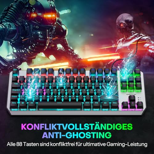 OMOTON Mechanische Gaming Tastatur mit Roten Schaltern(Linear), 80% TKL, QWERTZ Keyboard, Schnelle Reaktion, Anti-Ghosting, 20 LED Beleuchtung, Tastatur für PC/Windows/PS4, ISO-DE Bild 6