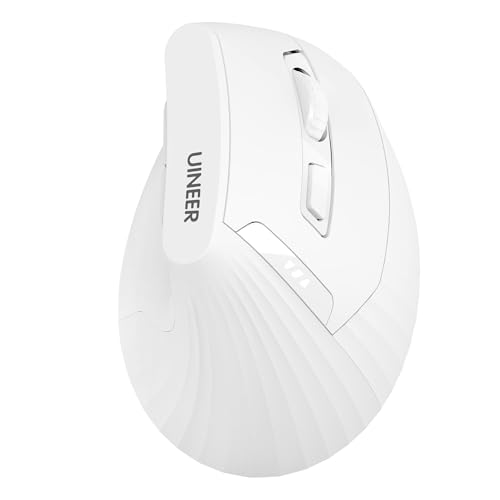 Uineer Kabellose vertikale Maus, Multi-Device Tri-Mode Maus, sichtbare Leistungsstufe (2.4G+BT4.0/BT5.0) Wiederaufladbare Wireless Mouse, 4 einstellbare DPIs, 6 Tasten, für Laptop, Desktop, PC (Weiß) Bild 1