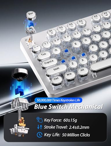 Typewriter Mechanische Gaming-Tastatur und Maus, 104 Tasten, Retro-Tastaturen in voller Größe, Metall-Panel, Punk, runde Tastenkappe, Clicky Blue Switch mit RGB-Hintergrundbeleuchtung, Maus und Bild 3