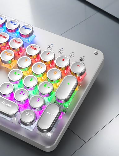 Typewriter Mechanische Gaming-Tastatur und Maus, 104 Tasten, Retro-Tastaturen in voller Größe, Metall-Panel, Punk, runde Tastenkappe, Clicky Blue Switch mit RGB-Hintergrundbeleuchtung, Maus und Bild 7