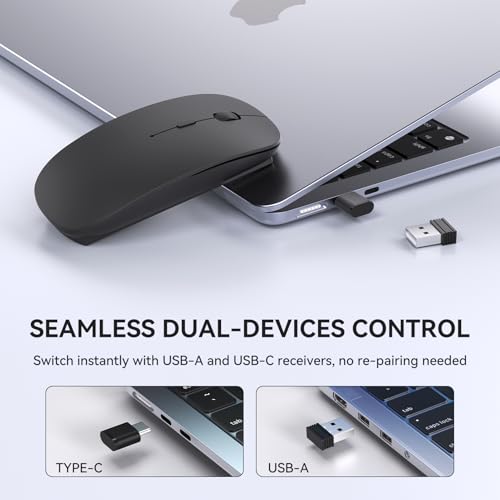 RaceGT Maus Kabellos USB-C & USB-A, Mouse Aufladbar 2,4GHz Leise klick 3 Adjustable DPI Level mit 4 Tasten, mit EIN Aus Schalter für Computer Laptop PC MacbookPro/Air Chromebook Bild 2