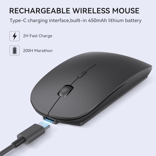 RaceGT Maus Kabellos USB-C & USB-A, Mouse Aufladbar 2,4GHz Leise klick 3 Adjustable DPI Level mit 4 Tasten, mit EIN Aus Schalter für Computer Laptop PC MacbookPro/Air Chromebook Bild 3