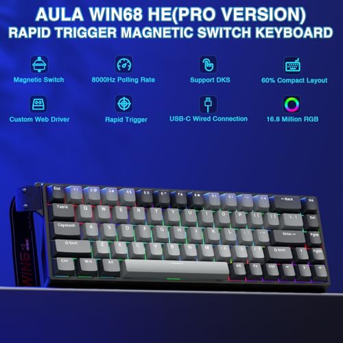 AULA WIN68HE Rapid Trigger Gaming Tastatur mit Kabel,Hall Effect Magnetic Switches,0,02mm RT-Genauigkeit,Einstellbare Betätigung,8000Hz,RGB,60% Mechanische Tastatur Bild 2
