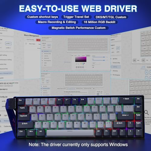 AULA WIN68HE Rapid Trigger Gaming Tastatur mit Kabel,Hall Effect Magnetic Switches,0,02mm RT-Genauigkeit,Einstellbare Betätigung,8000Hz,RGB,60% Mechanische Tastatur Bild 5