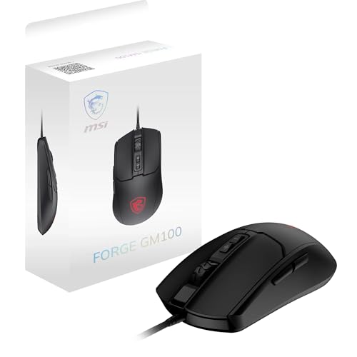 MSI Forge GM100 Gaming-Maus – 6400 DPI optischer Sensor, symmetrisch, 10 Mio. Klickschalter, 7 Tasten, 8 ms Latenz, RGB-LED, 108 g – verkabelt Bild 1