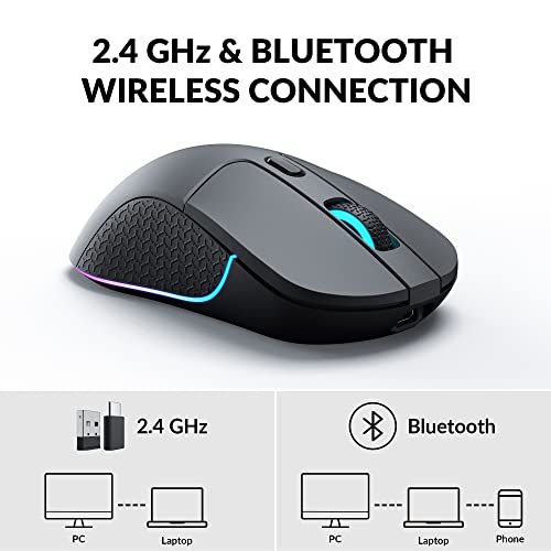 Keychron M3 Kabellose Maus, PAW3395-Sensor mit programmierbarer Makrotaste 26.000 DPI, unterstützt 2,4 GHz Bluetooth 5.1, 79 g, ultraleichtes ergonomisches Design für PC Mac Laptop – Schwarz Bild 2