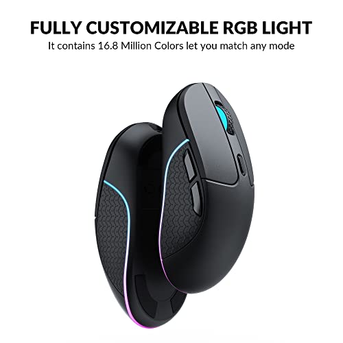 Keychron M3 Kabellose Maus, PAW3395-Sensor mit programmierbarer Makrotaste 26.000 DPI, unterstützt 2,4 GHz Bluetooth 5.1, 79 g, ultraleichtes ergonomisches Design für PC Mac Laptop – Schwarz Bild 5