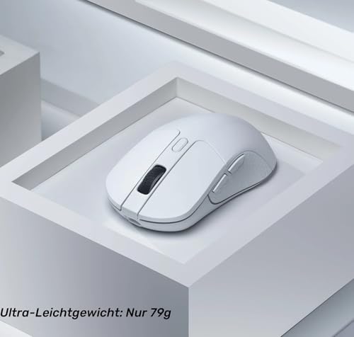 Keychron M3 Kabellose Gaming Maus | Tri-Mode 2,4G/Bluetooth 5.1/USB-C | PAW3395-Sensor mit 26.000 DPI, 6 programmierbare Tasten | 79g Ultra-Leichtgewicht & Ergonomisches Design für PC/Mac – Weiß Bild 5