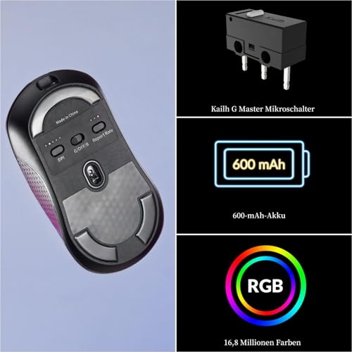 Keychron M3 Kabellose Gaming Maus | Tri-Mode 2,4G/Bluetooth 5.1/USB-C | PAW3395-Sensor mit 26.000 DPI, 6 programmierbare Tasten | 79g Ultra-Leichtgewicht & Ergonomisches Design für PC/Mac – Weiß Bild 6