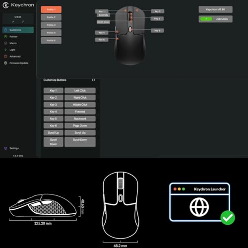 Keychron M3 Kabellose Gaming Maus | Tri-Mode 2,4G/Bluetooth 5.1/USB-C | PAW3395-Sensor mit 26.000 DPI, 6 programmierbare Tasten | 79g Ultra-Leichtgewicht & Ergonomisches Design für PC/Mac – Weiß Bild 7