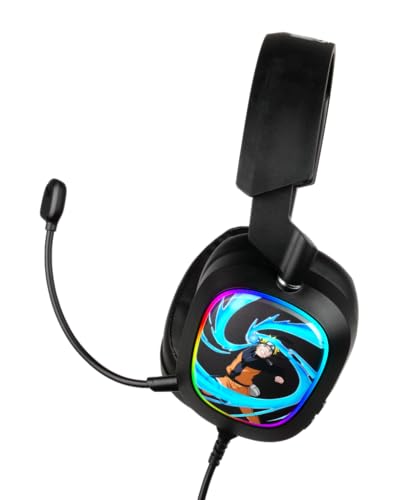 Konix Naruto Shippuden Gaming-Headset mit Kabel 7.1 für PC - 50 mm Lautsprecher - Mikrofon - 2 m USB-Kabel - LED-Hintergrundbeleuchtung - Motiv Naruto Rasengan - Schwarz Bild 2