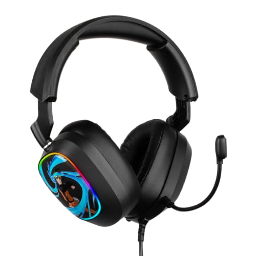 Konix Naruto Shippuden Gaming-Headset mit Kabel 7.1 für PC - 50 mm Lautsprecher - Mikrofon - 2 m USB-Kabel - LED-Hintergrundbeleuchtung - Motiv Naruto Rasengan - Schwarz Bild 5
