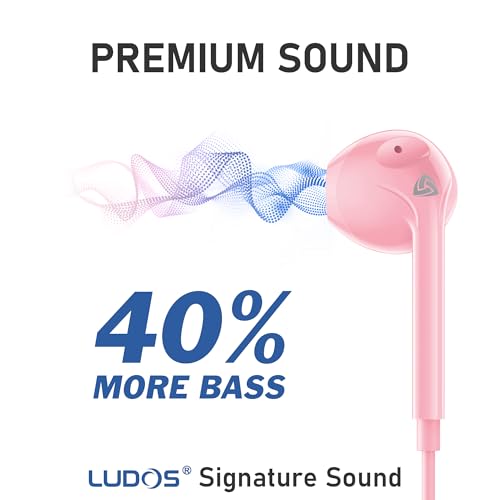 LUDOS Zenith Kopfhörer In Ear Kopfhörer mit Kabel und Mikrofon, 2-Jahre Garantie, In Ear Ohrhörer, 3,5 mm Klinkenstecker Earbuds, Satte Bässe Earphones, Headphones für iPhone, iPad, Samsung - Rosa Bild 3