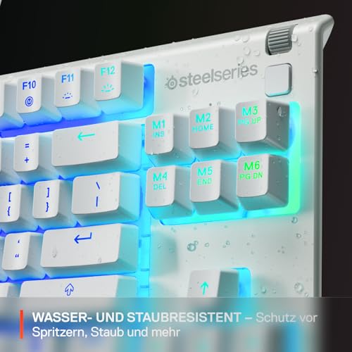 SteelSeries Apex 3 TKL White RGB Gaming-Tastatur – Kompakter Tenkeyless-Formfaktor – 8-Zonen-RGB-Beleuchtung – Wasser- und Staubresistenz – Flüsterleise Gaming-Switches - DE Layout QWERTZ Bild 4
