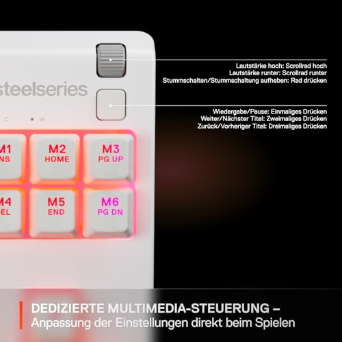 SteelSeries Apex 3 TKL White RGB Gaming-Tastatur – Kompakter Tenkeyless-Formfaktor – 8-Zonen-RGB-Beleuchtung – Wasser- und Staubresistenz – Flüsterleise Gaming-Switches - DE Layout QWERTZ Bild 6