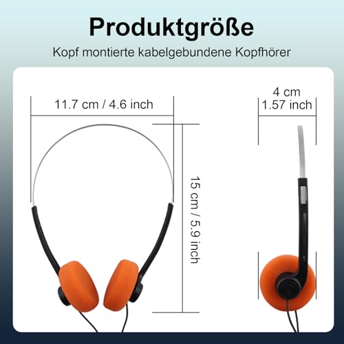 Retro-Kopfhörer Over-Ear im 80er Design – Leichtgewicht Stereo-Kopfhörer mit Kabel für Smartphones, Inklusive Ohrpolster aus Memory-Schaum und 3,5mm Klinkenstecker Bild 4