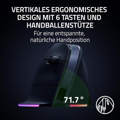 Razer Pro Click V2 Vertical - Vertikale ergonomische kabellose Maus für Rechtshänder - KI Prompt Assistenz - 30K Optical Sensor - Windows & Mac (bis zu 6 Monate Akku-Leistung, 9 Tasten) Schwarz Bild 3