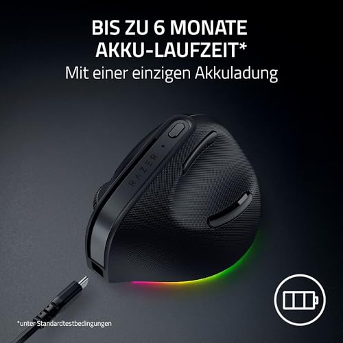 Razer Pro Click V2 Vertical - Vertikale ergonomische kabellose Maus für Rechtshänder - KI Prompt Assistenz - 30K Optical Sensor - Windows & Mac (bis zu 6 Monate Akku-Leistung, 9 Tasten) Schwarz Bild 6