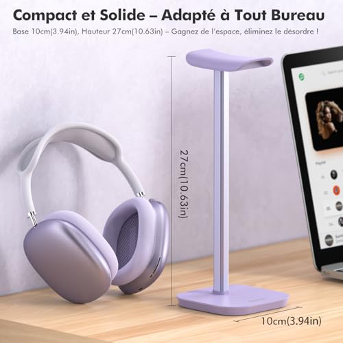 Headset Halterung, doenci Kopfhörer Ständer (Violett) für Alle Over Ear Bluetooth Kopfhörer, Universal Kopfhörer Halter mit Gewichtete Basis + Aluminiumrohr, Gaming Headset Ständer Halter Schreibtisch Bild 3