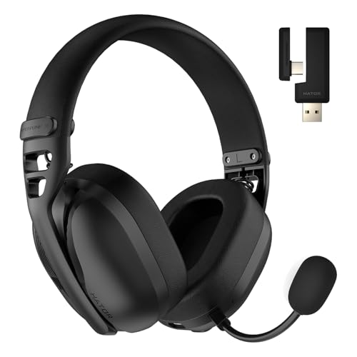 HATOR Hyperpunk 3 Wireless Gaming-Headset – Kabellos, Hi-Res Audio, Hybrid ANC, 40mm Treiber, Bluetooth & 2.4GHz, 45h Akku, abnehmbares Mikrofon, USB-C – für PC, PS5, Schwarz Bild 1