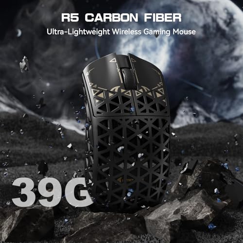 ATTACK SHARK R5 Ultra Carbonfaser HyperSpeed Kabellose Gaming-Maus, 39g ultraleichte Maus, 2,4G/BT/USB-C Kabelgebunden, PAW3950MAX Sensor, 8000Hz Kabellose Abtastrate, 42000DPI,Wins/Mac–Schwarz Bild 2