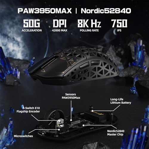 ATTACK SHARK R5 Ultra Carbonfaser HyperSpeed Kabellose Gaming-Maus, 39g ultraleichte Maus, 2,4G/BT/USB-C Kabelgebunden, PAW3950MAX Sensor, 8000Hz Kabellose Abtastrate, 42000DPI,Wins/Mac–Schwarz Bild 4